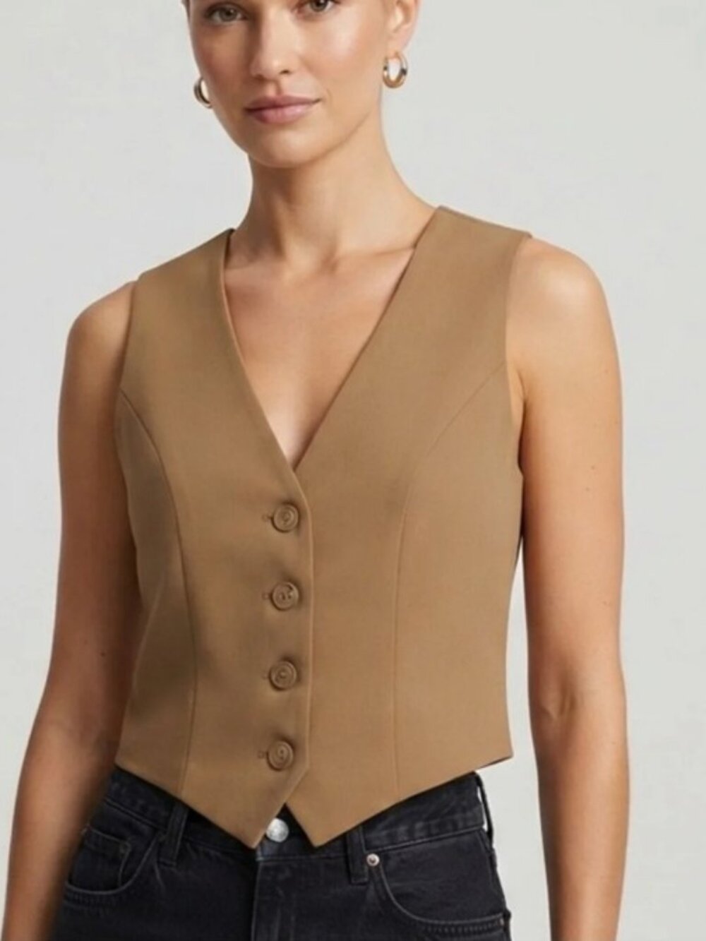 Olivaceous tailored cropped vest tan women's size M NWT